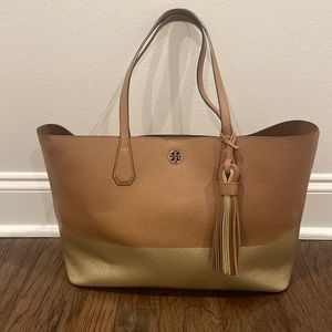 Tan and Gold Tory Burch Tote Bag nice and roomy. Comes with dust bag. Beautiful